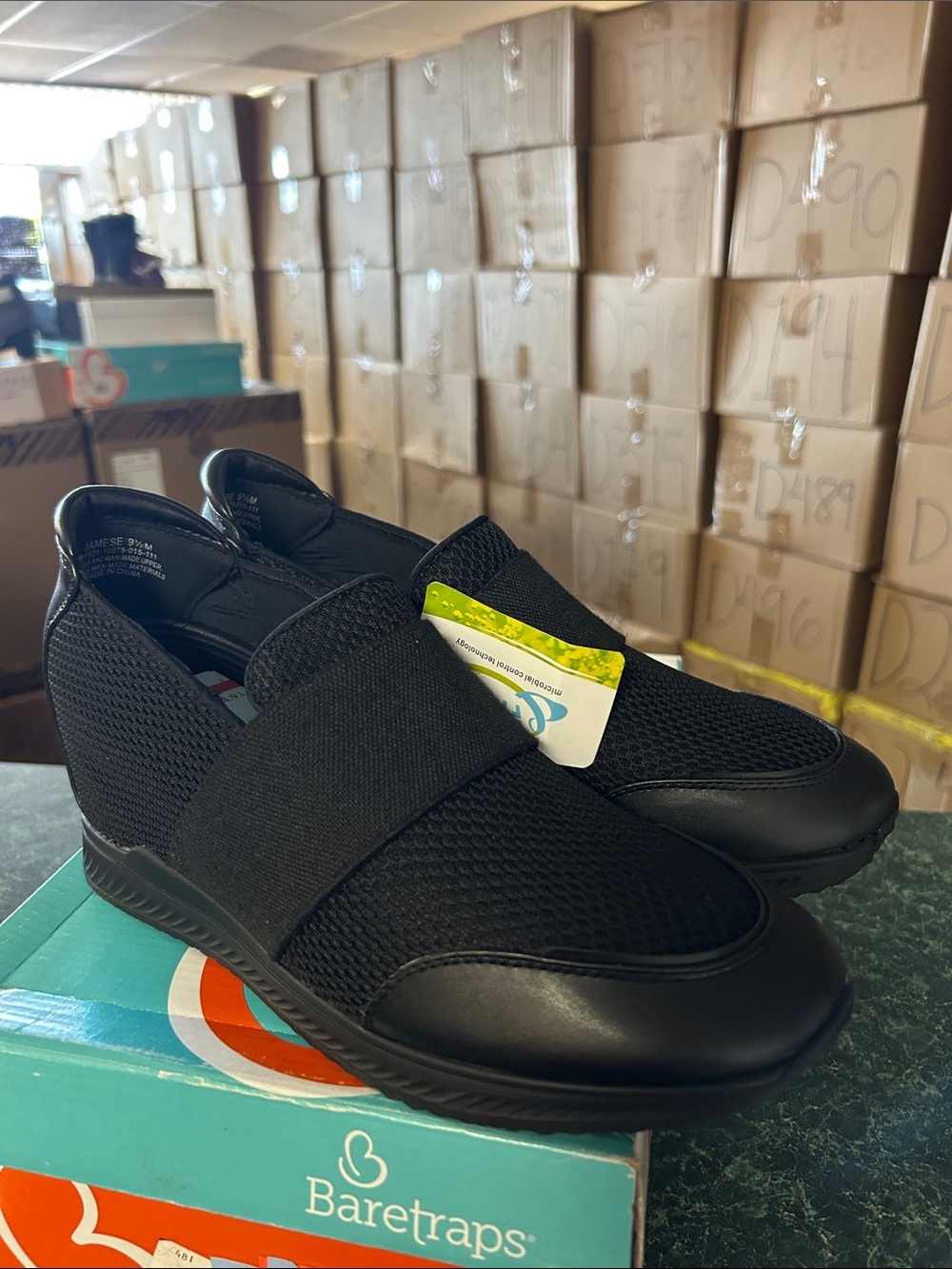 BareTraps Women’s Black Slip-On Mesh Sneakers with Elastic Strap